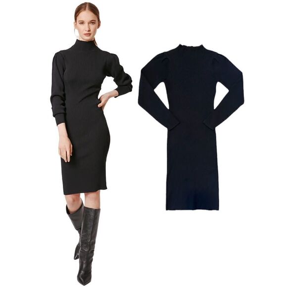 Deluc Rossetti Black Ribbed Midi Dress Size Small NWOT - Picture 1 of 16